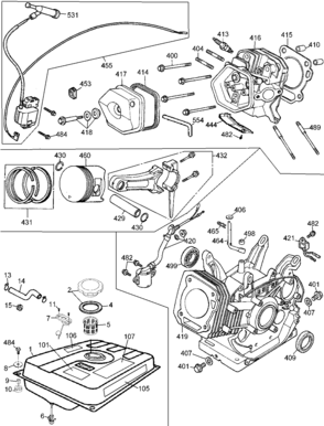 Crank Case, Cylinder, Piston & Tank Diagram and Parts List for PCI5000-AR Type 1 Porter Cable Generator